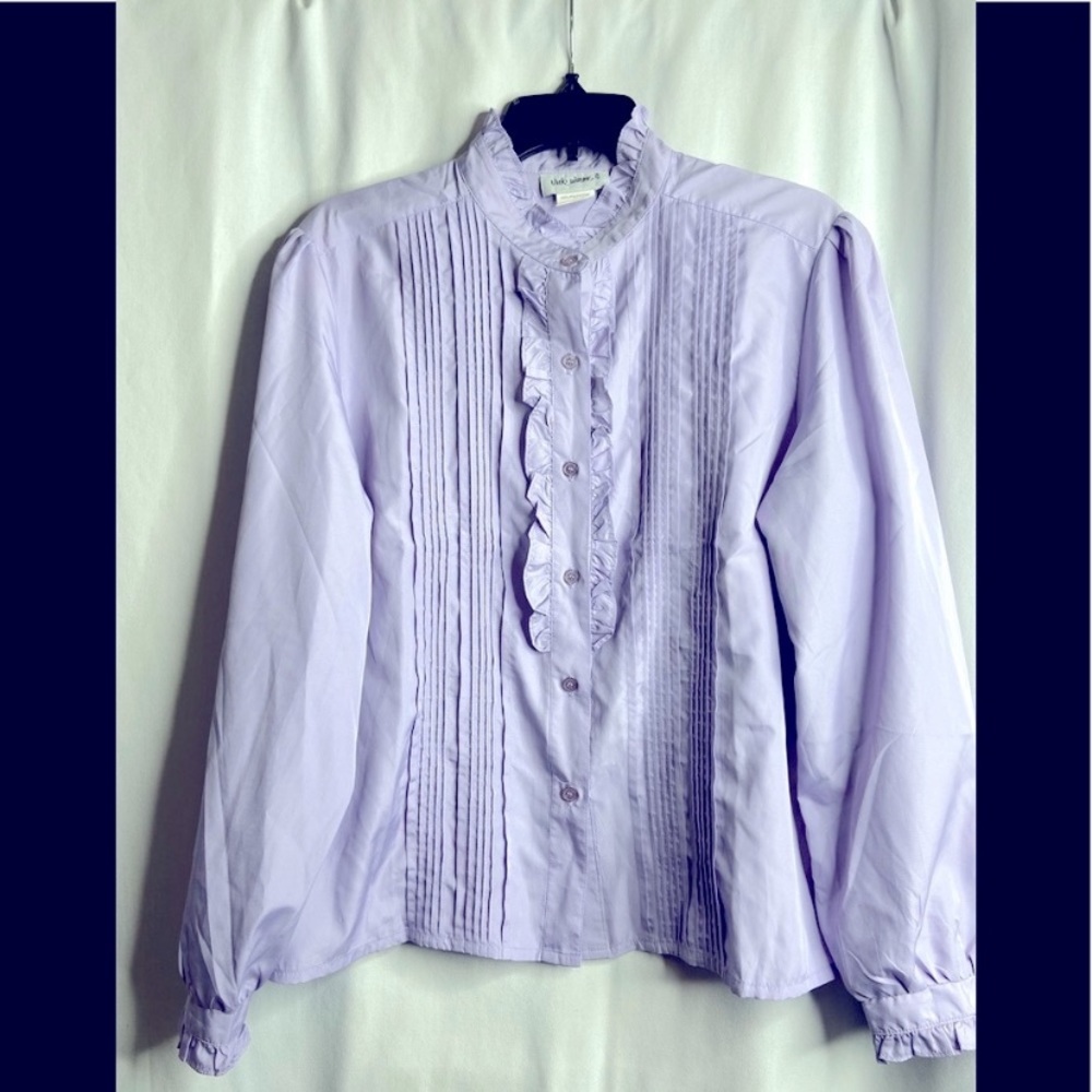 VICKI WAYNE’S PURPLE RUFFLE BLOUSE - Picture 2 of 6